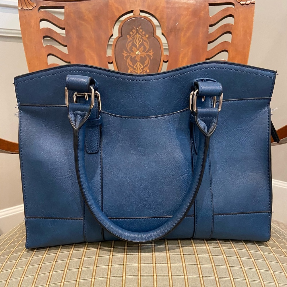 Bueno Navy Blue Satchel Bag with Silver Hardware.